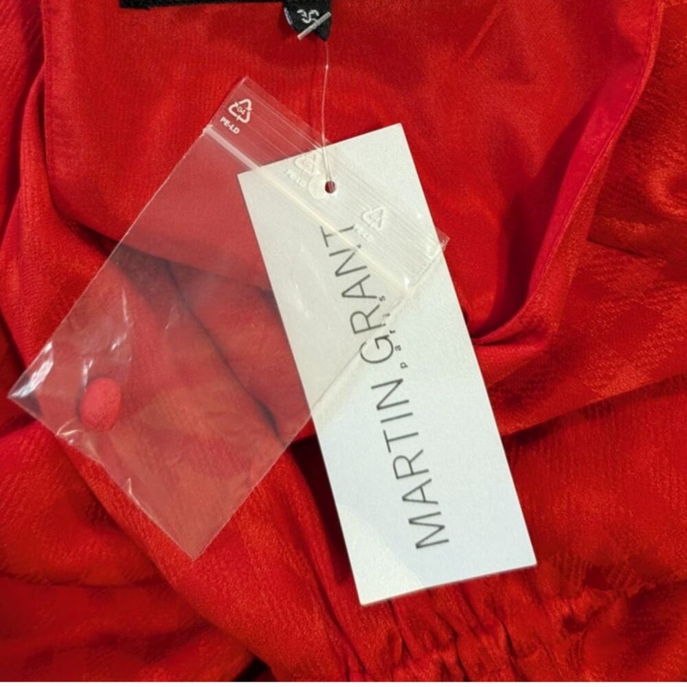 Martin Grant Paris 100% Silk Red Jacquard Sleeveless Dress | Stand Collar | NWT - Picture 9 of 11
